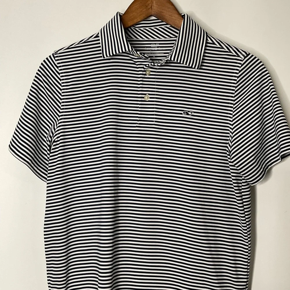 Vineyard Vines Boys Sankaty Blue White Striped Short Sleeve Polo Button Shirt L - Picture 6 of 12